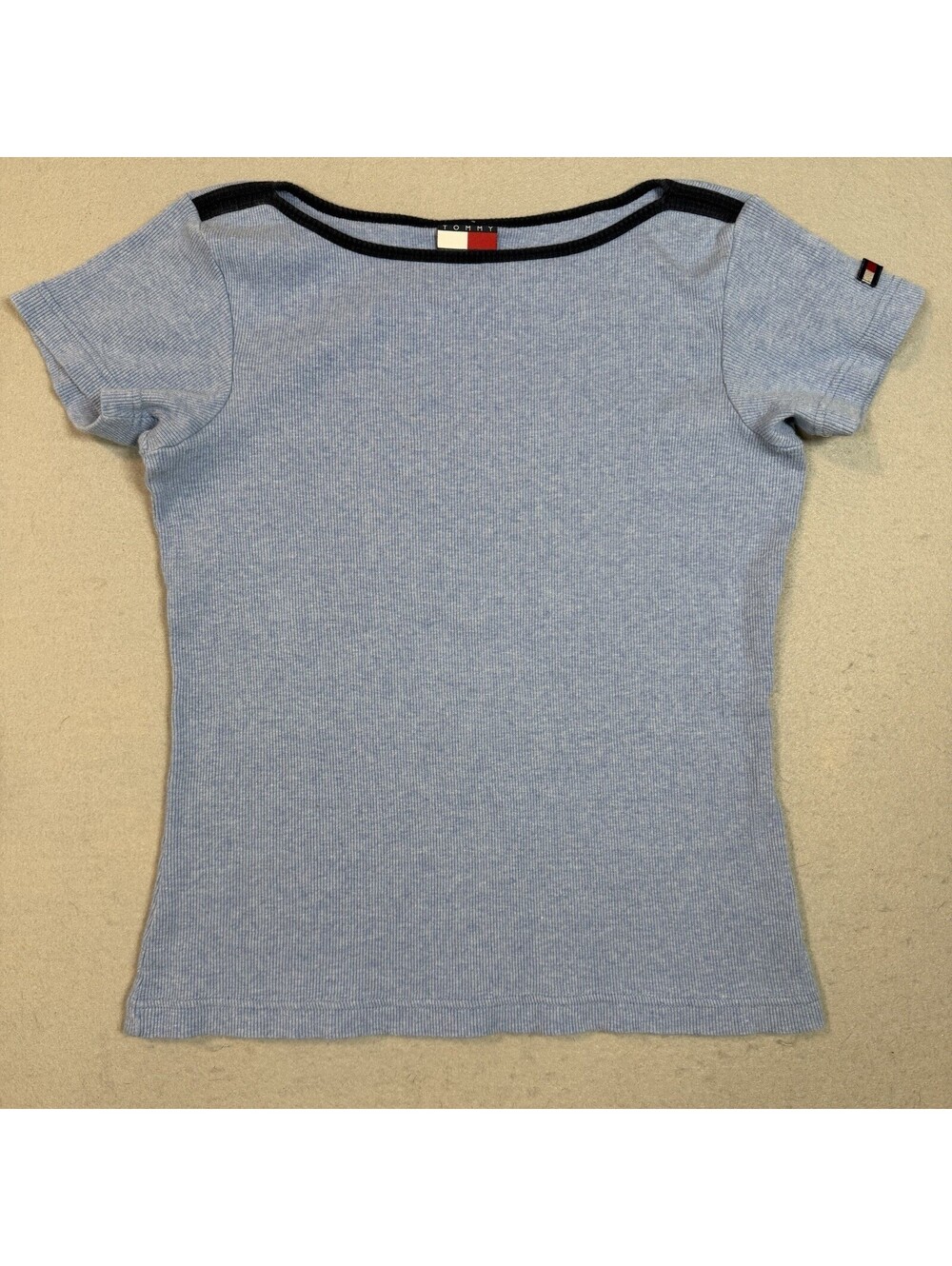 Vintage Y2K Tommy Hilfiger Ribbed Boatneck Top Large